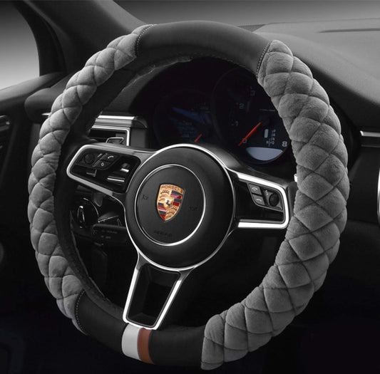 Luxury Fluffy Steering Wheel Cover for Men Women,Soft Warm Short Plush Steering Wheel Cover Gray Fuzzy with V1250-B07YQG5SJD