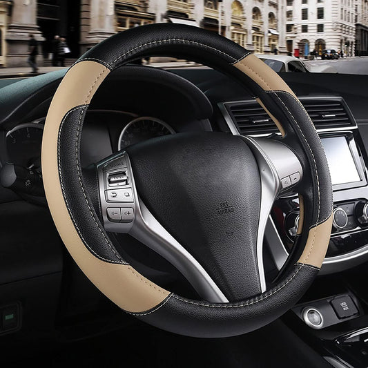 Leather Car Steering Wheel Cover, Non-Slip Car Wheel Cover Protector Breathable Microfiber Leather Universal V1250-B093D27Q6C