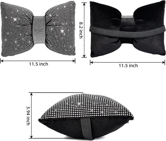 2 PCS Bling Car Pillows, Rhinestones Bowknot Bling Car Headrest Pillow, Car Neck Pillow for Driver Cool Relax V1250-B094D551QG