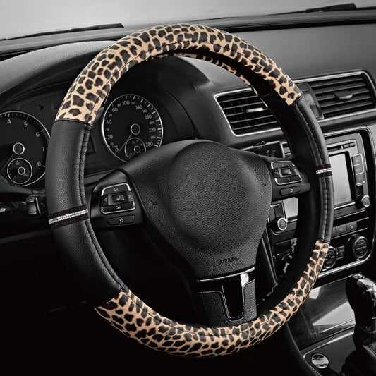 Leopard Steering Wheel Cover - Made with PVC Leather Cheetah Print - Anti-Slip, Universal Fit 14 1/2 inches V1250-B094NCVBW2