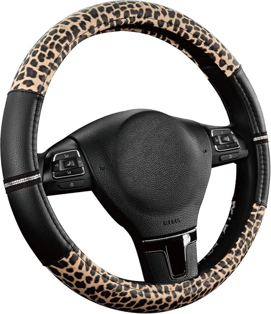 Leopard Steering Wheel Cover - Made with PVC Leather Cheetah Print - Anti-Slip, Universal Fit 14 1/2 inches V1250-B094NCVBW2