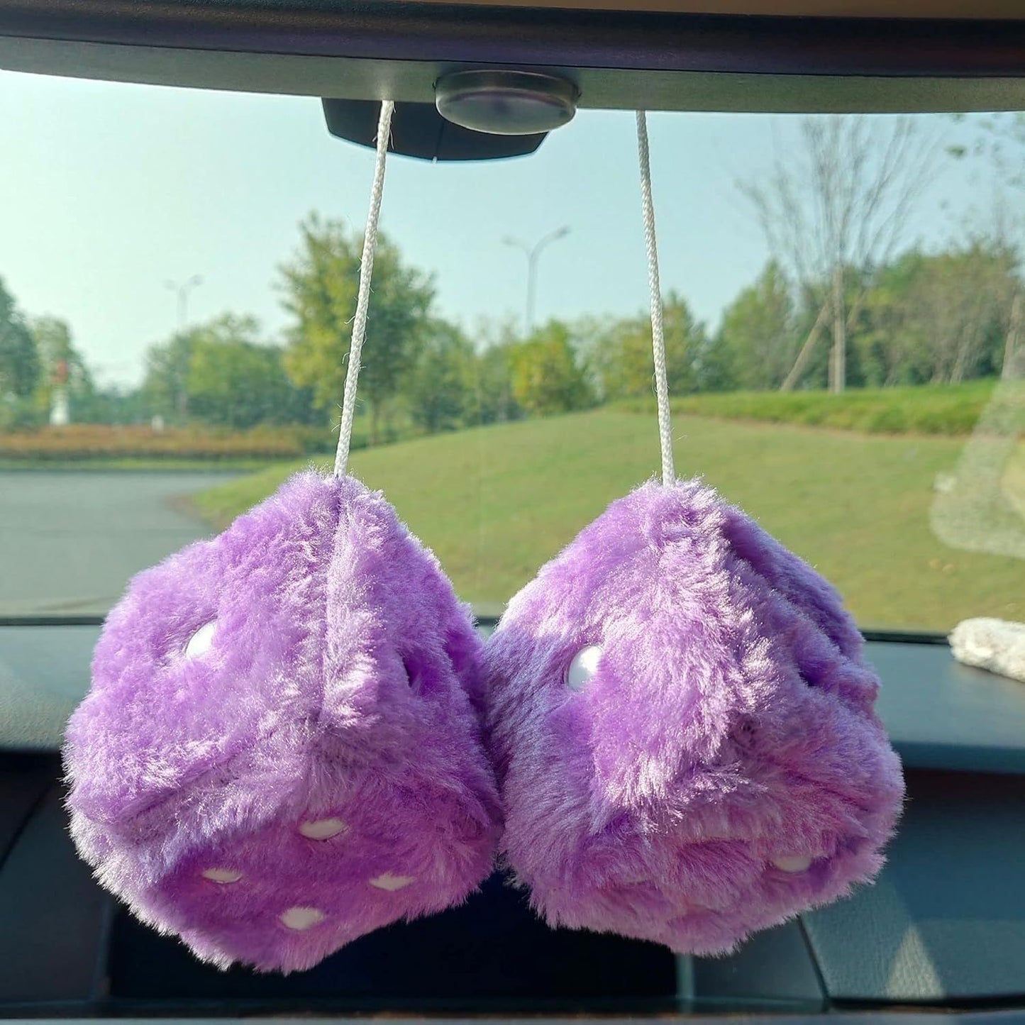 Pair 3" White with Black Dots Mirror Fuzzy Plush Dice, White and Black Soft Plush Car Decorative Hanging V1250-B0B1QK5TS3