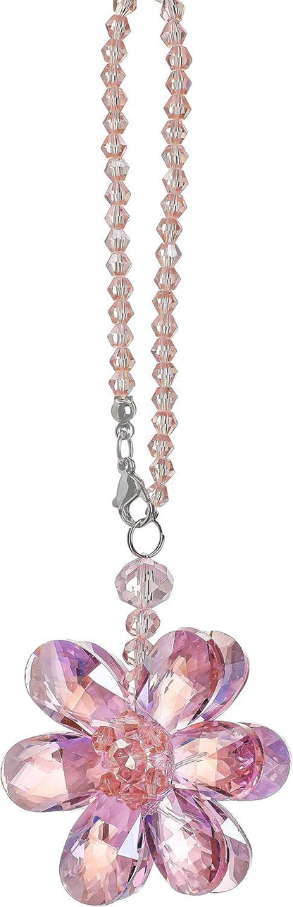 Crystal Flower Car Rear View Mirror Pendant - Pink Crystal Beads Charm Decor for Women Interior V1250-B0B69Z9MDB