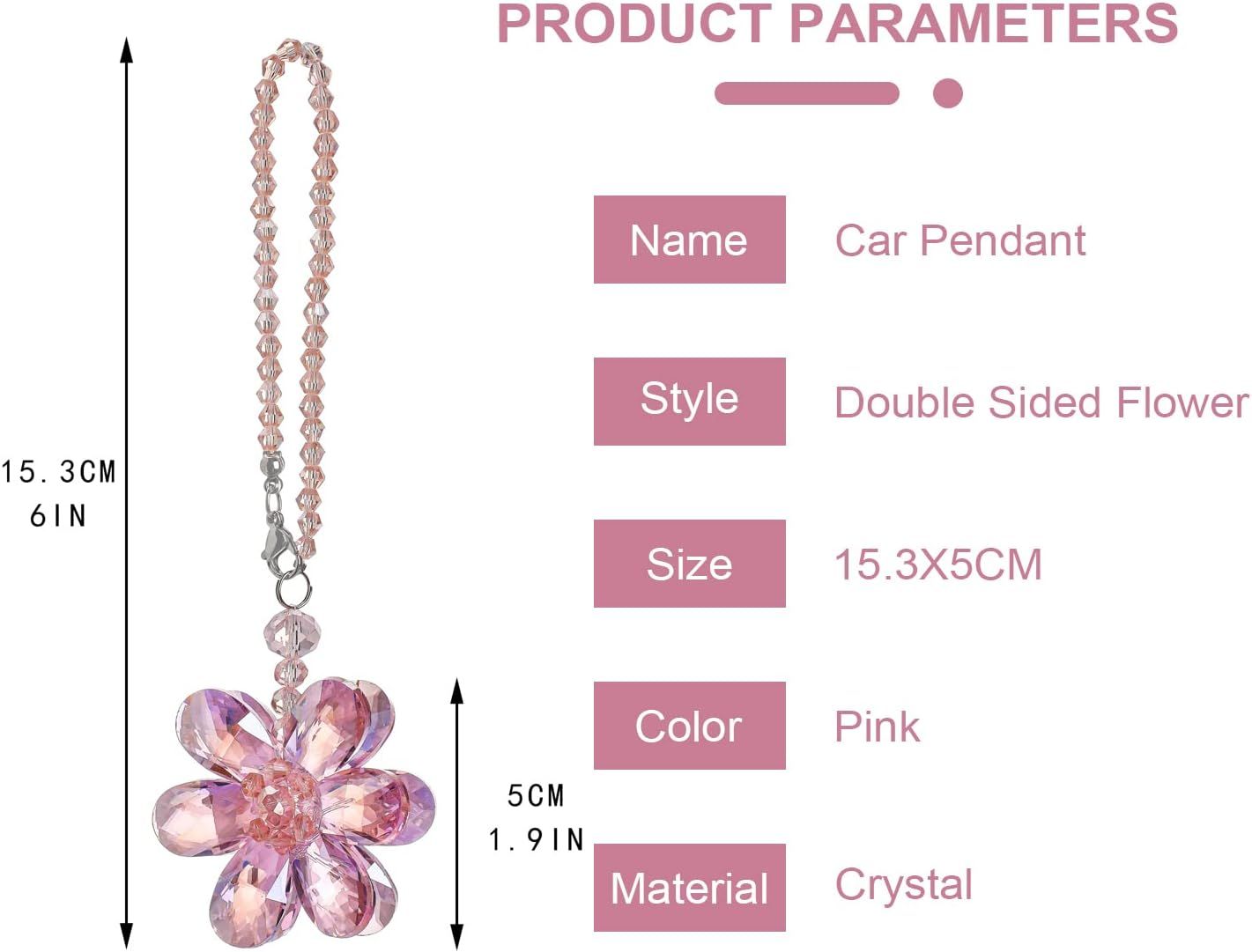 Crystal Flower Car Rear View Mirror Pendant - Pink Crystal Beads Charm Decor for Women Interior V1250-B0B69Z9MDB