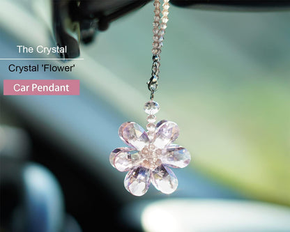 Crystal Flower Car Rear View Mirror Pendant - Pink Crystal Beads Charm Decor for Women Interior V1250-B0B69Z9MDB