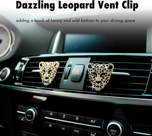 2pcs Bling Leopard Car Air Freshener Vent Clip, Black and Gold Cheetah Print Car Accessories, Sparkly V1250-B0BHQT3DG5