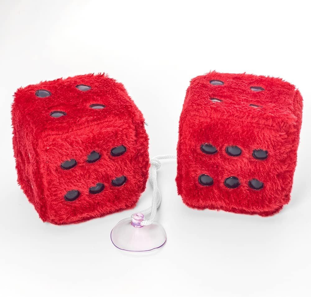 Pair 3" Red with White Dots Mirror Fuzzy Plush Dice,Red and White Soft Plush Car Decorative Hanging Ornament V1250-B0CB1DMXPM