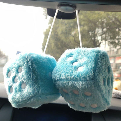 Pair 3" Red with White Dots Mirror Fuzzy Plush Dice,Red and White Soft Plush Car Decorative Hanging Ornament V1250-B0CB1DMXPM