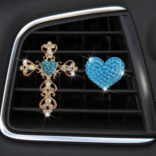 2 Pack Car Vent Clip Bling Car Accessories,Crystal Cross and Heart Car Vent Clip Air Freshener,Car Diffuser V1250-B0CGZN8CNS