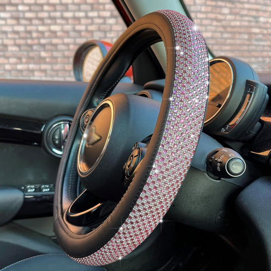 Bling Bling Comfy Steering Wheel Cover with Jumbo Crystal Rhinestones, Anti-Slip Diamond Leather, Universal V1250-B0CH35XD2G