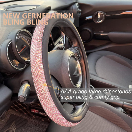 Bling Bling Comfy Steering Wheel Cover with Jumbo Crystal Rhinestones, Anti-Slip Diamond Leather, Universal V1250-B0CH35XD2G