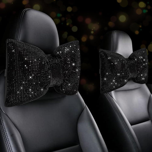 2 PCS Bling Car Pillows,Rhinestones Bowknot Car Headrest Pillow,Car Neck Pillow for Driver Relax V1250-B0CHVBPLKQ