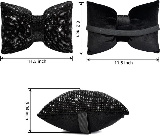 2 PCS Bling Car Pillows,Rhinestones Bowknot Car Headrest Pillow,Car Neck Pillow for Driver Relax V1250-B0CHVBPLKQ