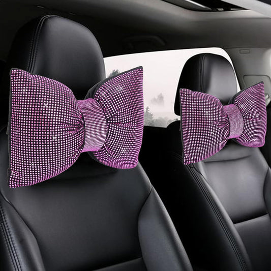 2 PCS Bling Car Pillows,Rhinestones Bowknot Car Headrest Pillow,Car Neck Pillow for Driver Relax V1250-B0CHVC82Y4