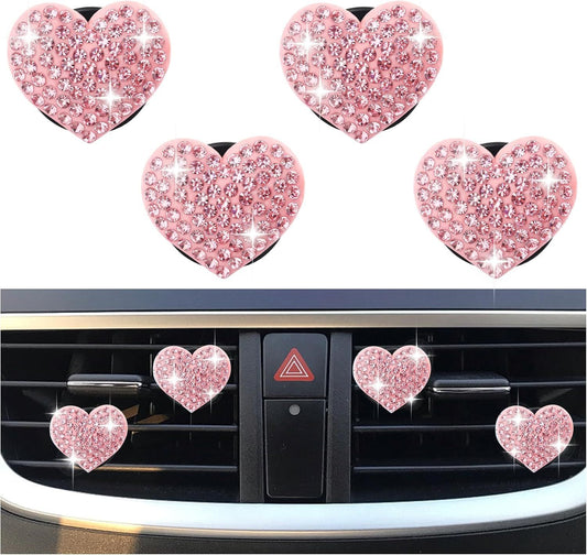 4PCS Heart-Shaped Car Vent Clips with Rhinestone,Bling Air Vent Clips Car Decorations,Premium Shiny Car Clips V1250-B0CZD6VT3Q