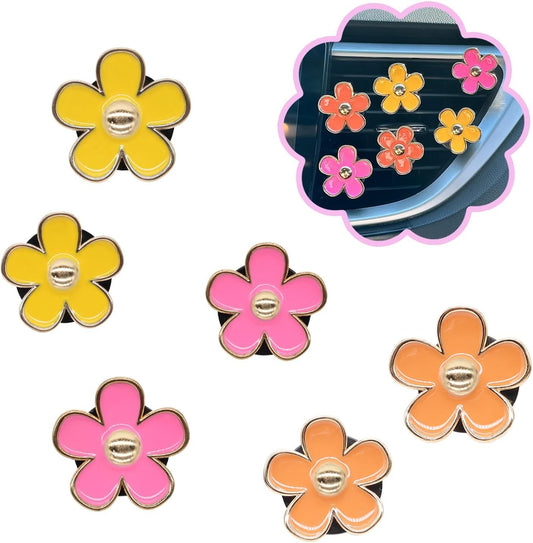 6pcs Flower Air Freshener Vent Clips,Pink Yellow Orange Daisy Car Decor Accessories for Women,3.3cm/3cm Girly V1250-B0D47KT3MG