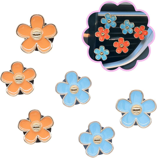 Flower Car Accessories,6pcs Daisy Car Air Freshener Vent Clips,3.3cm/3cm Blue Orange Flowers Decor,Refillable V1250-B0D47L62HJ