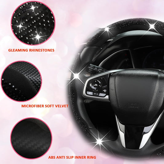 Diamond Bling Car Steering Wheel Cover with Crystal Rhinestones,3PCS Segmented Steering Wheel V1250-B0DB12F6LN