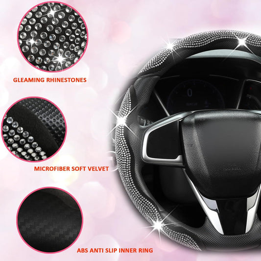 Diamond Bling Car Steering Wheel Cover with Crystal Rhinestones,3PCS Segmented Steering Wheel V1250-B0DB12P1JQ
