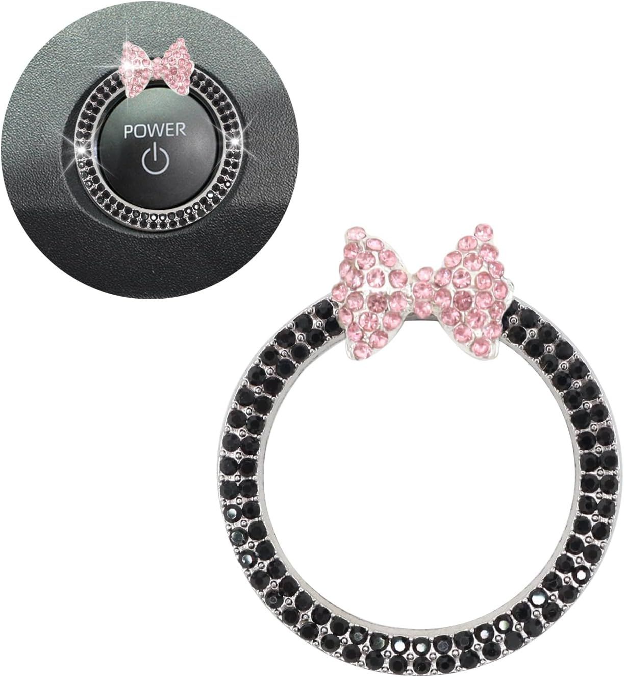 Bow Car Accessories,Pink Bow Tie Push Start Button Rhinestone Ring,Black Engine Start Stop Button Ring Car V1250-B0DJVTCFV8