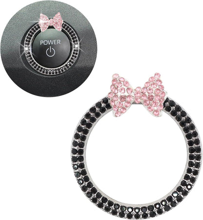Bow Car Accessories,Pink Bow Tie Push Start Button Rhinestone Ring,Black Engine Start Stop Button Ring Car V1250-B0DJVTCFV8