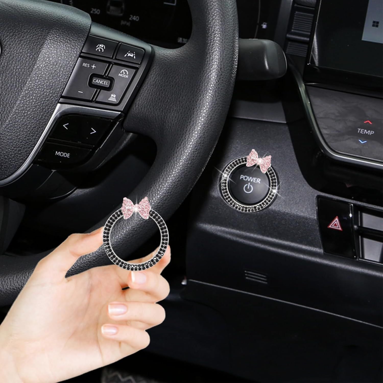 Bow Car Accessories,Pink Bow Tie Push Start Button Rhinestone Ring,Black Engine Start Stop Button Ring Car V1250-B0DJVTCFV8