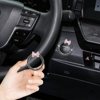 Bow Car Accessories,Pink Bow Tie Push Start Button Rhinestone Ring,Black Engine Start Stop Button Ring Car V1250-B0DJVTCFV8