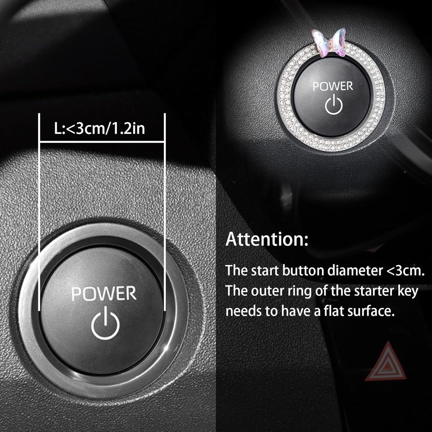 Bow Car Accessories,Pink Bow Tie Push Start Button Rhinestone Ring,Black Engine Start Stop Button Ring Car V1250-B0DJVTCFV8