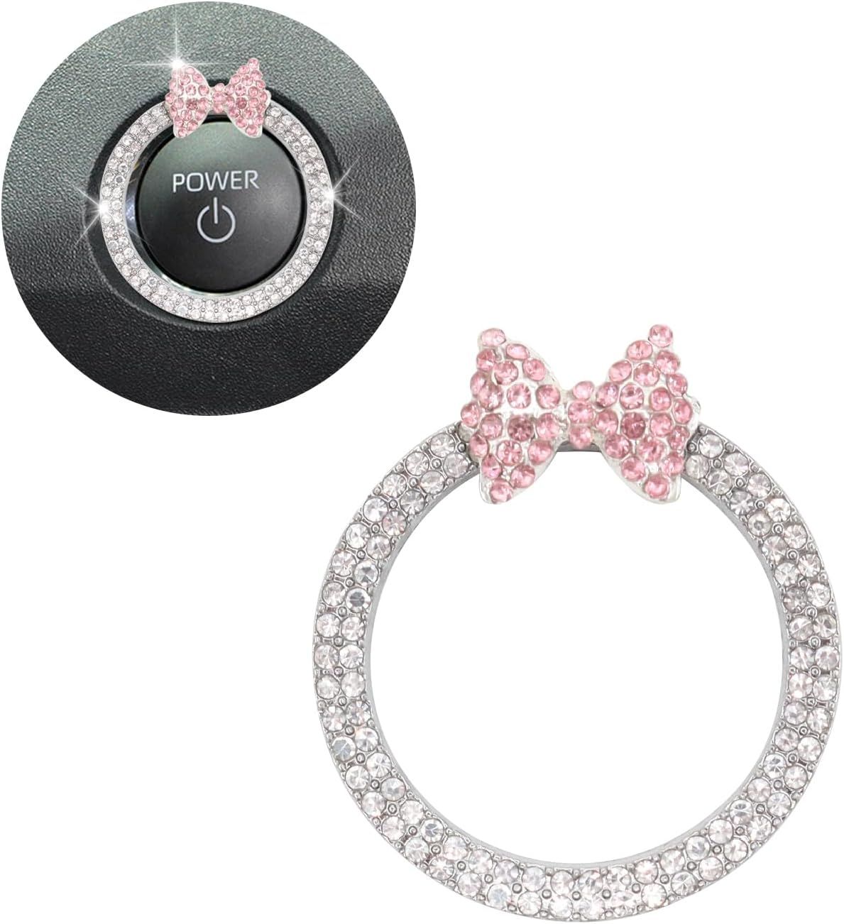 Pink Bow Car Accessories,Bow Tie Engine Start Button Ring,Bling Girly Silver Rhinestone Ring Start Stop V1250-B0DJVWMYV6