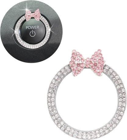 Pink Bow Car Accessories,Bow Tie Engine Start Button Ring,Bling Girly Silver Rhinestone Ring Start Stop V1250-B0DJVWMYV6
