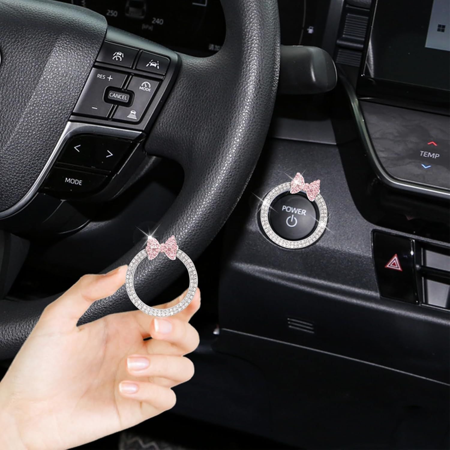 Pink Bow Car Accessories,Bow Tie Engine Start Button Ring,Bling Girly Silver Rhinestone Ring Start Stop V1250-B0DJVWMYV6