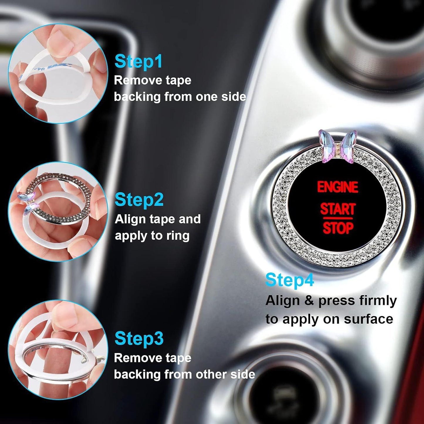 Pink Bow Car Accessories,Bow Tie Engine Start Button Ring,Bling Girly Silver Rhinestone Ring Start Stop V1250-B0DJVWMYV6