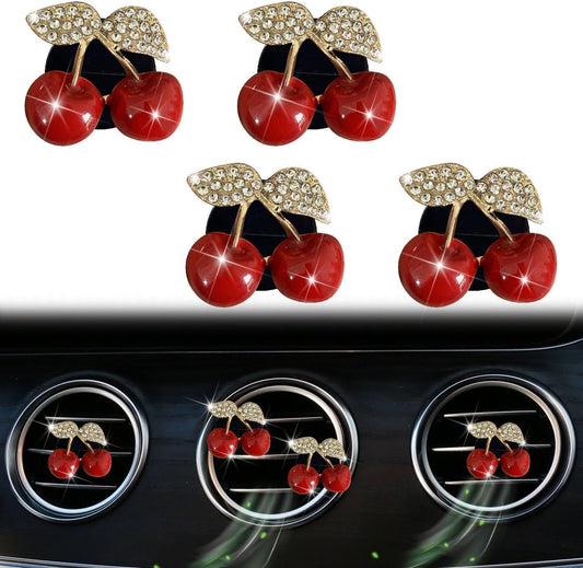 4 Pcs Cherry Car Air Vent Freshener Clip, Rhinestone Car Air Outlet Fragrance Freshener, Bling Cute V1250-B0DXZ576RG