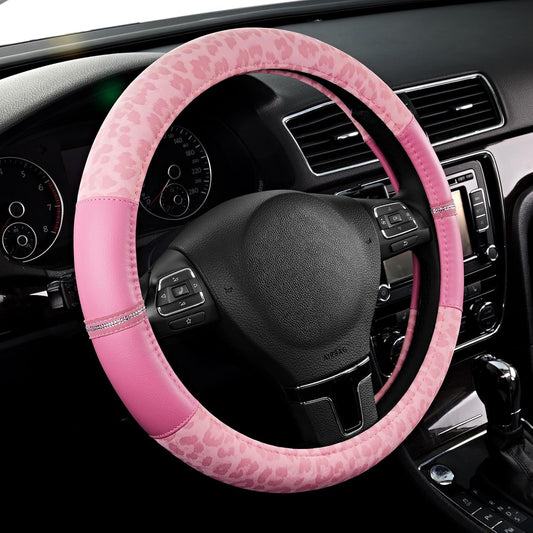 Leopard Steering Wheel Cover for Women, Cute Anti-Slip Microfiber Leather, Universal Fit 14.5-15 Inch Round V1250-B0FL2277LJ