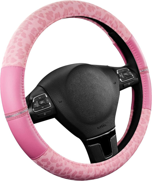 Leopard Steering Wheel Cover for Women, Cute Anti-Slip Microfiber Leather, Universal Fit 14.5-15 Inch Round V1250-B0FL2277LJ