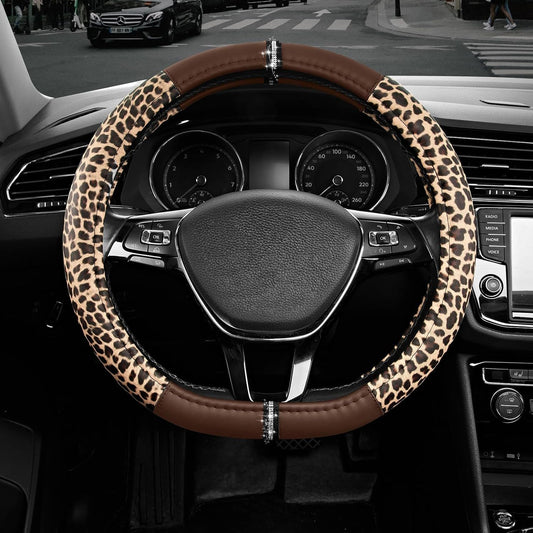 Leopard Steering Wheel Cover for Women, Cute Anti-Slip Microfiber Leather, Fits D Shape Flat Bottom Steering V1250-B0FXWYQ2PQ