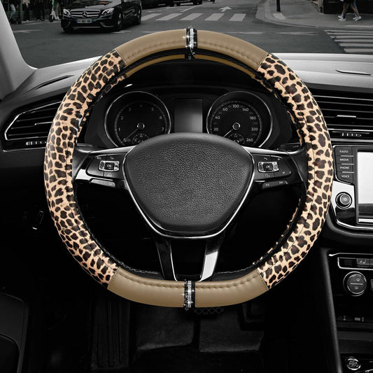 Leopard Steering Wheel Cover for Women, Cute Anti-Slip Microfiber Leather, Fits D Shape Flat Bottom Steering V1250-B0FXX18LMJ