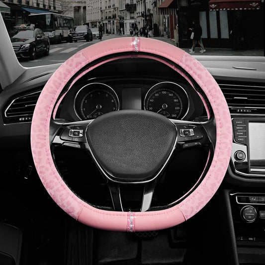 Leopard Steering Wheel Cover for Women, Cute Anti-Slip Microfiber Leather, Fits D Shape Flat Bottom Steering V1250-B0FXX3BCK9