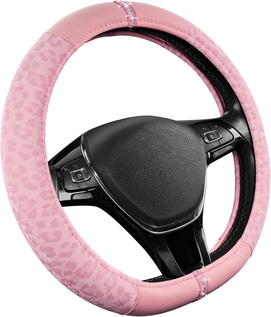 Leopard Steering Wheel Cover for Women, Cute Anti-Slip Microfiber Leather, Fits D Shape Flat Bottom Steering V1250-B0FXX3BCK9