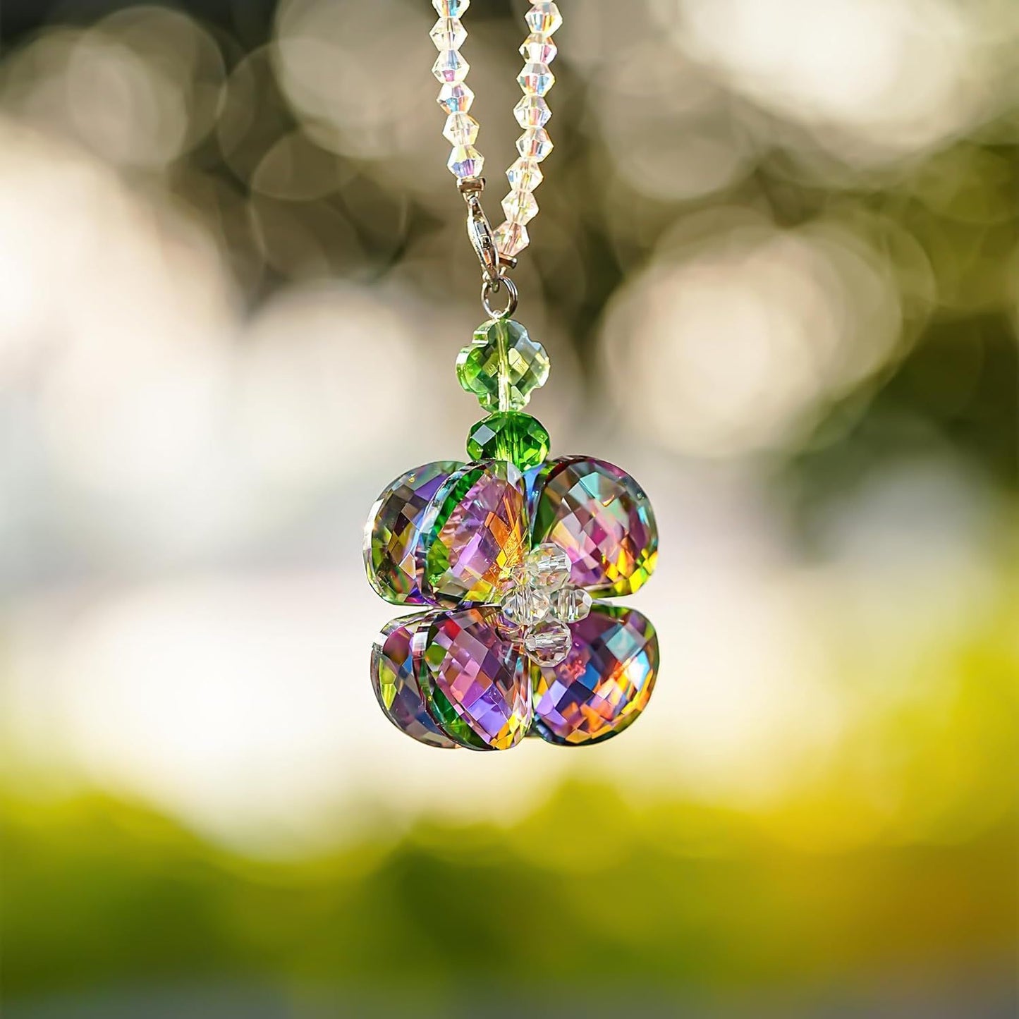 Crystal Four Leaf Clover Car Rear View Mirror Pendant Hanging Ornament for Car Accessories, Backpack, or Bag V1250-B0GDG28LC8
