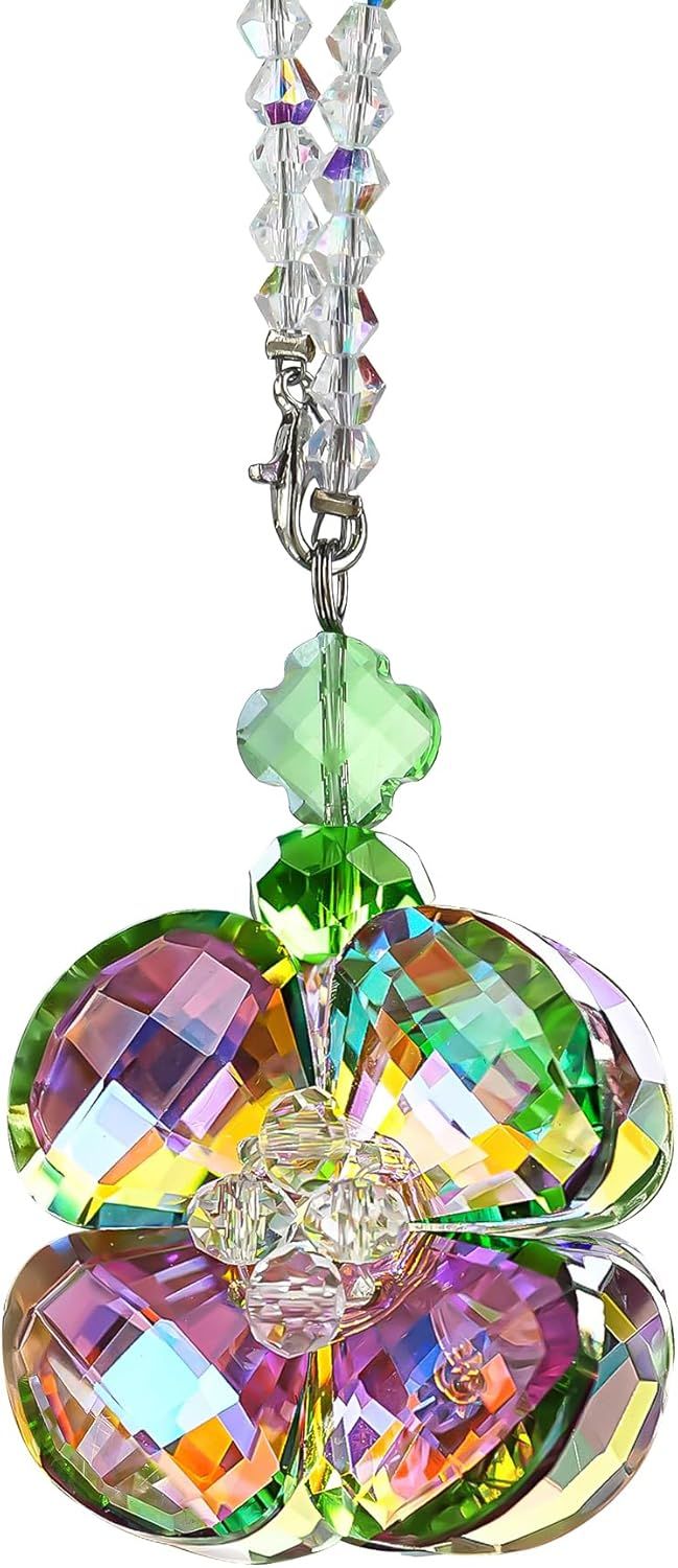 Crystal Four Leaf Clover Car Rear View Mirror Pendant Hanging Ornament for Car Accessories, Backpack, or Bag V1250-B0GDG28LC8