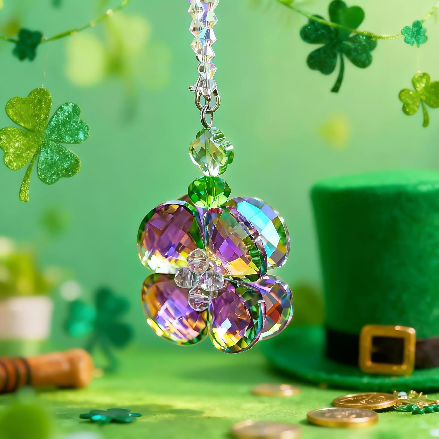 Crystal Four Leaf Clover Car Rear View Mirror Pendant Hanging Ornament for Car Accessories, Backpack, or Bag V1250-B0GDG28LC8