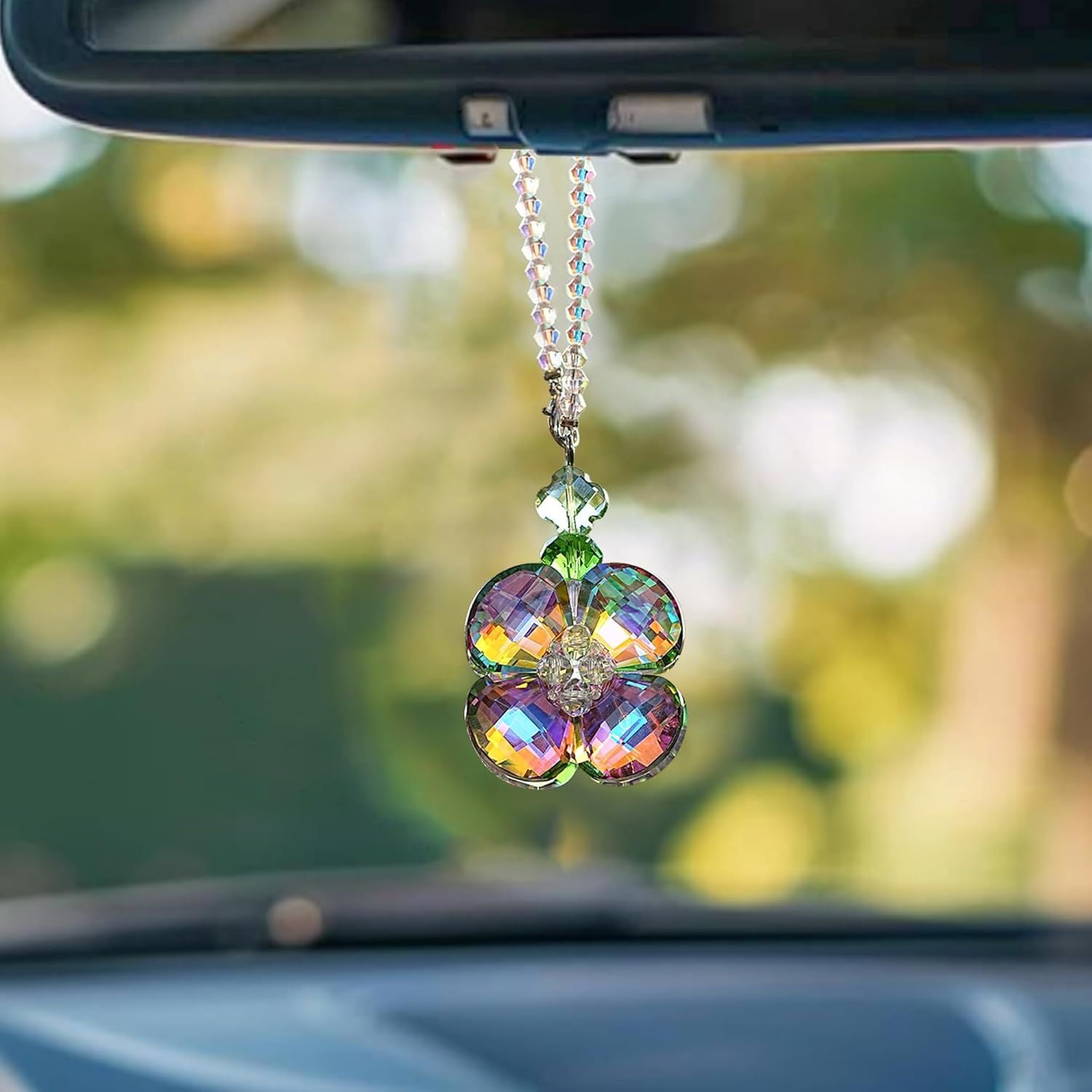 Crystal Four Leaf Clover Car Rear View Mirror Pendant Hanging Ornament for Car Accessories, Backpack, or Bag V1250-B0GDG28LC8