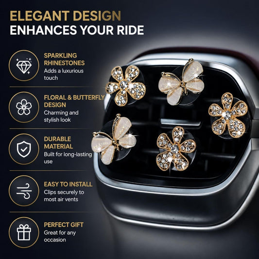 5Pcs Bling Butterfly & Flower Car Air Vent Clips, Rhinestone Car Air Freshener, Luxury Car Interior Decor V1250-B0GVRF33MB