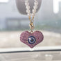Bling Crystal Evil Eye & Heart Car Rearview Mirror Hanging Ornament | Diamond Pearl Chain Car Charm Decor V1250-CAR-ORNAMENT-EVILEYE-PEARL