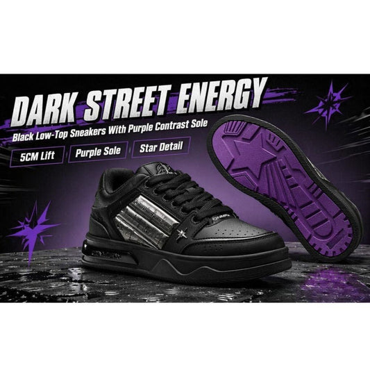 Black Metal Star Skate Shoes for Men Women, Black Purple Contrast Sole Platform Sneakers, Vintage Streetwear Mid Top Casual Walking Shoes AU Men Size 6