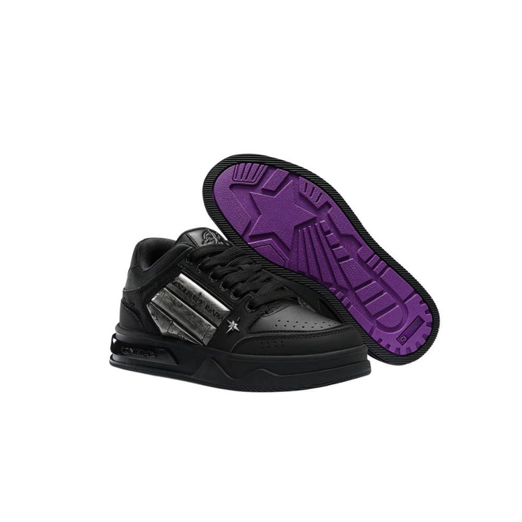 Black Metal Star Skate Shoes for Men Women, Black Purple Contrast Sole Platform Sneakers, Vintage Streetwear Mid Top Casual Walking Shoes AU Men Size 9