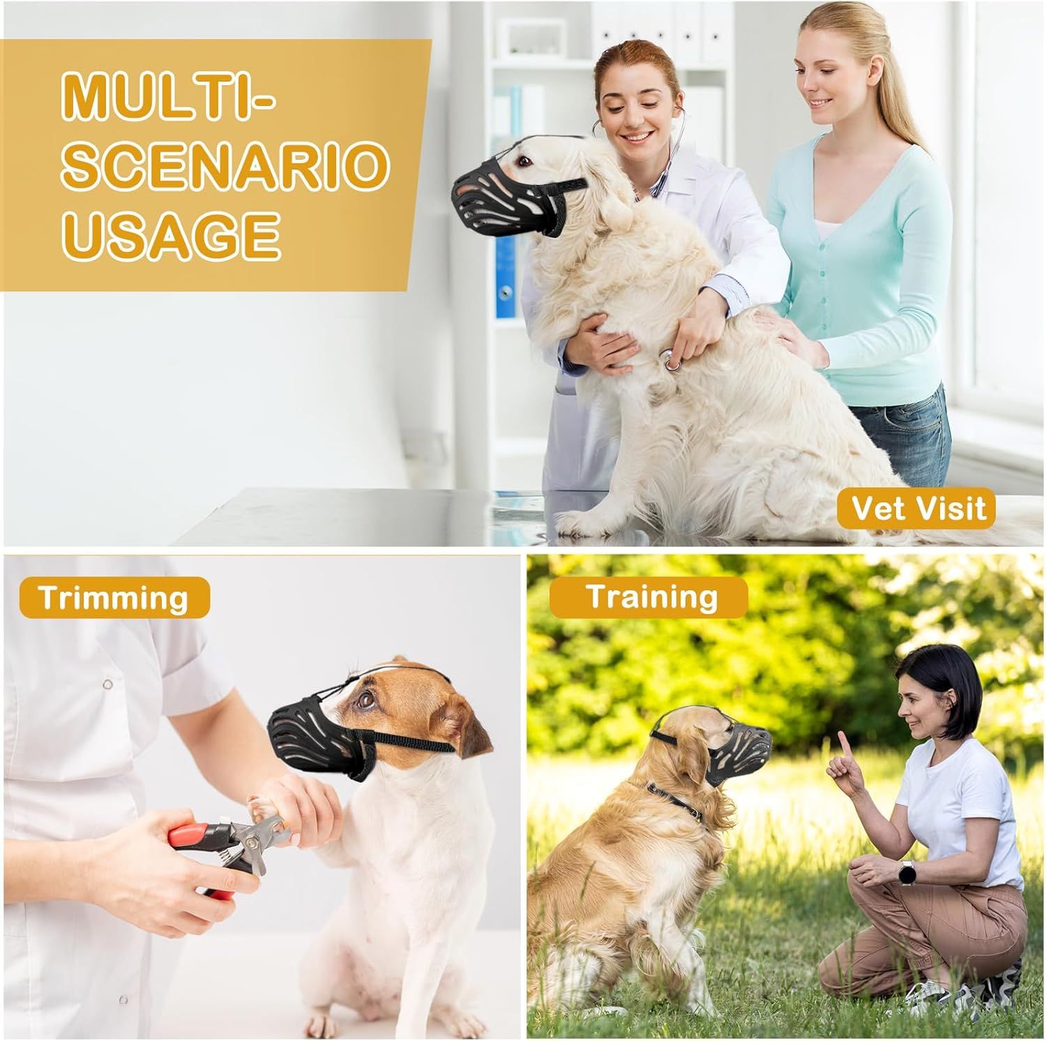 Dog Muzzle, Soft Breathable Dog Muzzles Suitable Dogs, Adjustable Basket Muzzles Prevents Chewing and Biting V1250-QLSC007-M