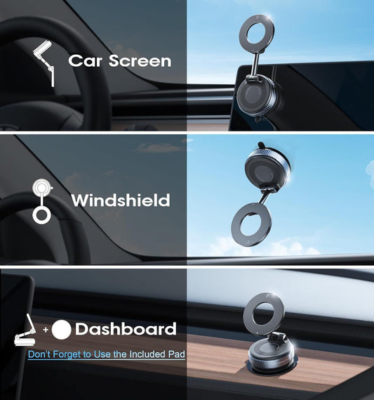 2026 Upgraded Vacuum Magnetic Car Phone Holder 360 degrees Reinforced 96LBS Ultra Suction Cup Phone Mount for V1250-QLSC008