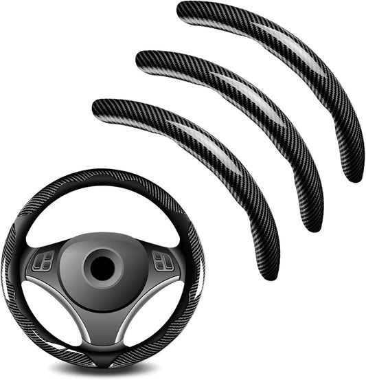 3pcs Universal Carbon Fiber Steering Wheel Cover - Anti-Slip & Segmented Design, Universal 99% Durable V1250-QLSC009-BLACK
